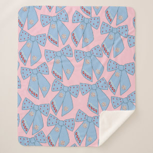 Pink And Blue Bows Sherpa Blanket
