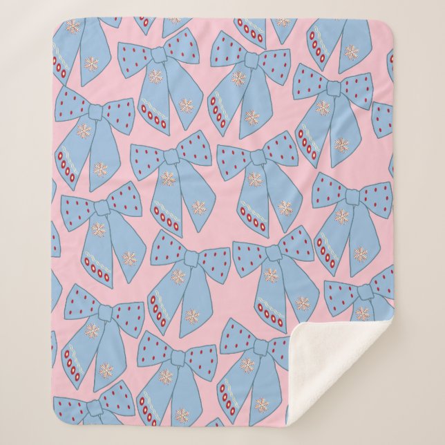 Pink And Blue Bows Sherpa Blanket (Front)