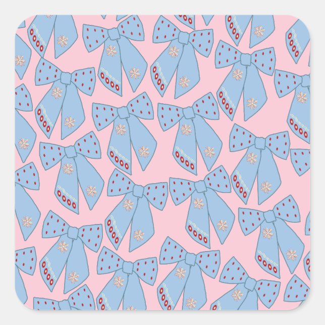 Pink And Blue Bows Square Sticker (Front)