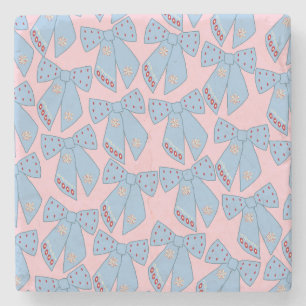 Pink And Blue Bows Stone Coaster
