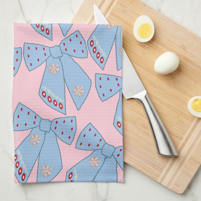 Pink And Blue Bows Tea Towel (Quarter Fold)