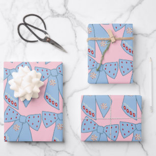 Pink And Blue Bows Wrapping Paper Sheet