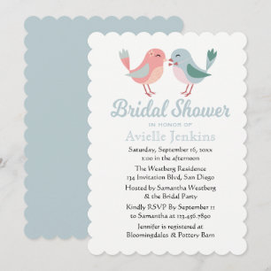 Pink And Blue Bridal Shower Lovebirds Invitation