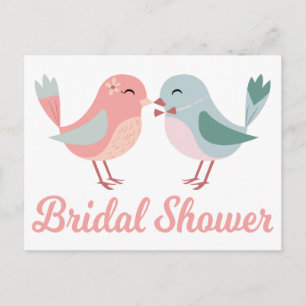 Pink And Blue Bridal Shower Lovebirds Invitation Postcard