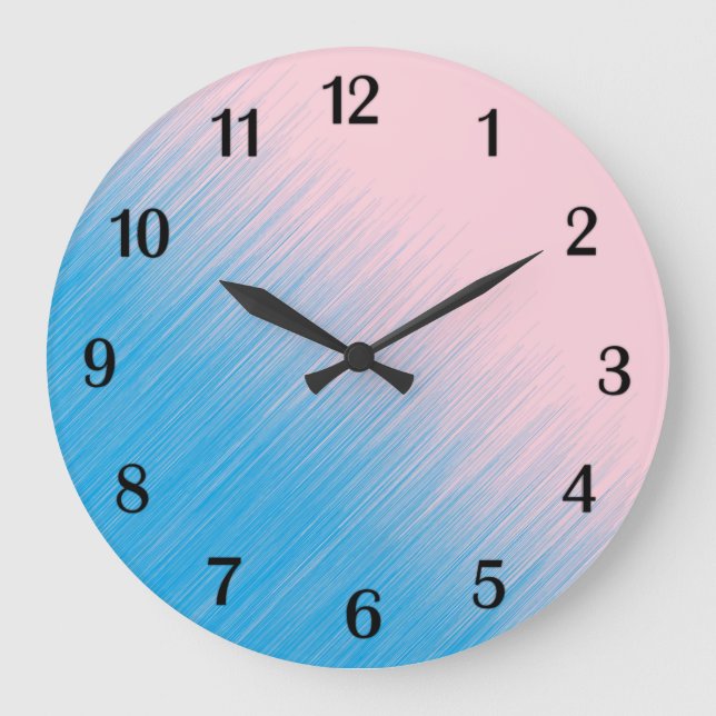 Pink and Blue Brushed with 12 Black Numbers Large Clock (Front)