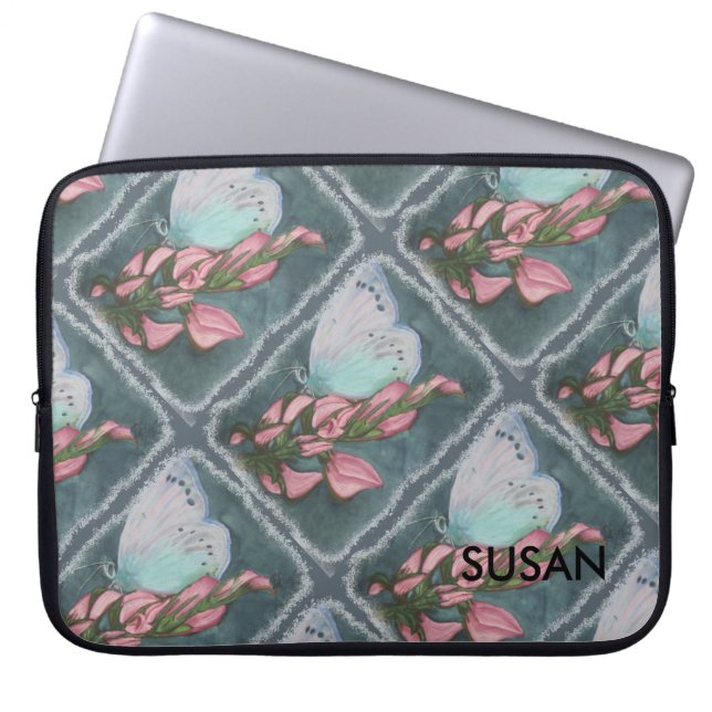 PINK AND BLUE BUTTERFLY LAPTOP SLEEVE (Front)