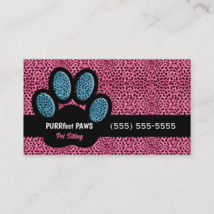 Pink and Blue Cheetah and Paw Pet Sitter Business Card