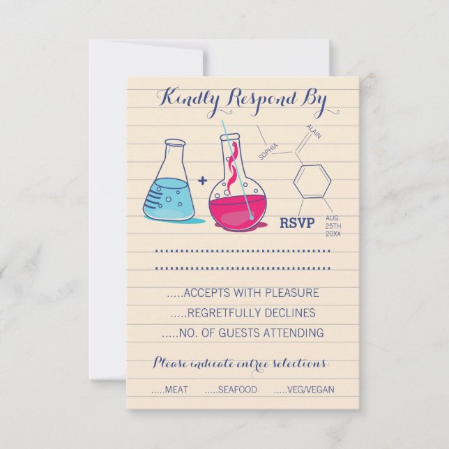 Pink and Blue Chemistry Wedding Response Cards (Front)