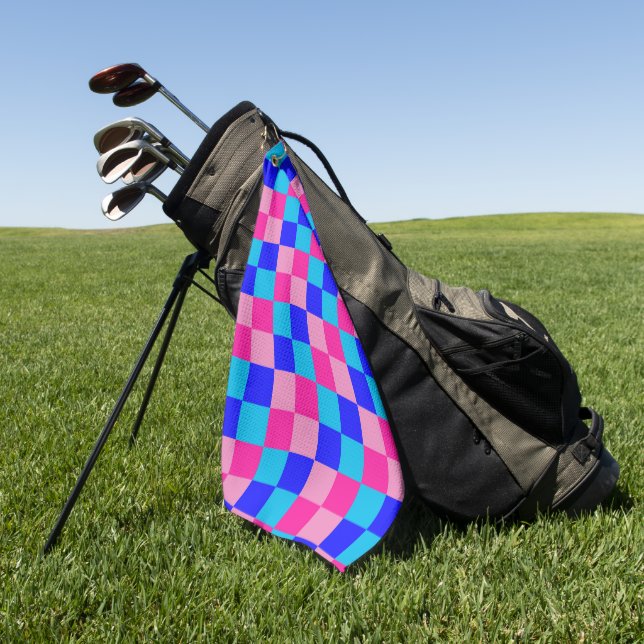 Pink and Blue Chequered Print Golf Towel (Green)