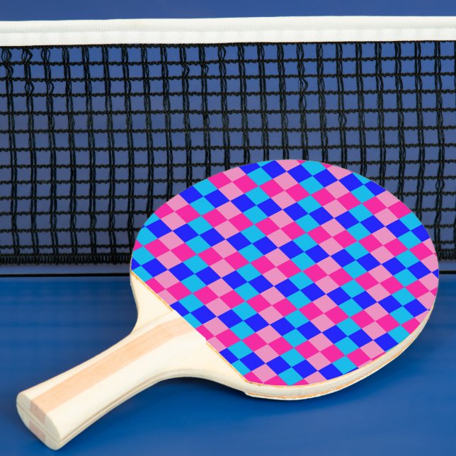 Pink and Blue Chequered Print Ping Pong Paddle (Insitu)