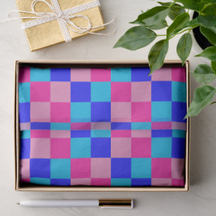 Pink and Blue Chequered Print Tissue Paper