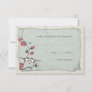 Pink and Blue Cherry Blossom Chickadee RSVP