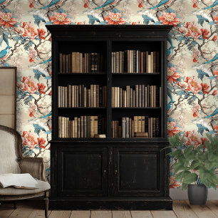Pink and Blue Chinoiserie Style Floral Wallpaper