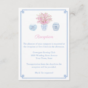 Pink And Blue Chinoiserie Wedding Reception Enclosure Card