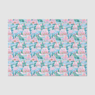 Pink and Blue Christmas Gingerbread Village Tissue Paper