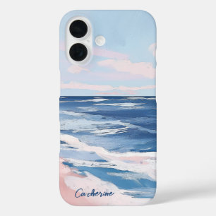 Pink and Blue Coastal Beach Gouache Art iPhone 16 Case
