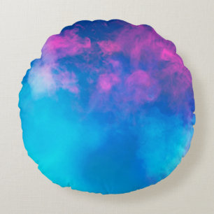Pink and Blue Coloured Smoke   Zazzle_Growshop. Round Cushion