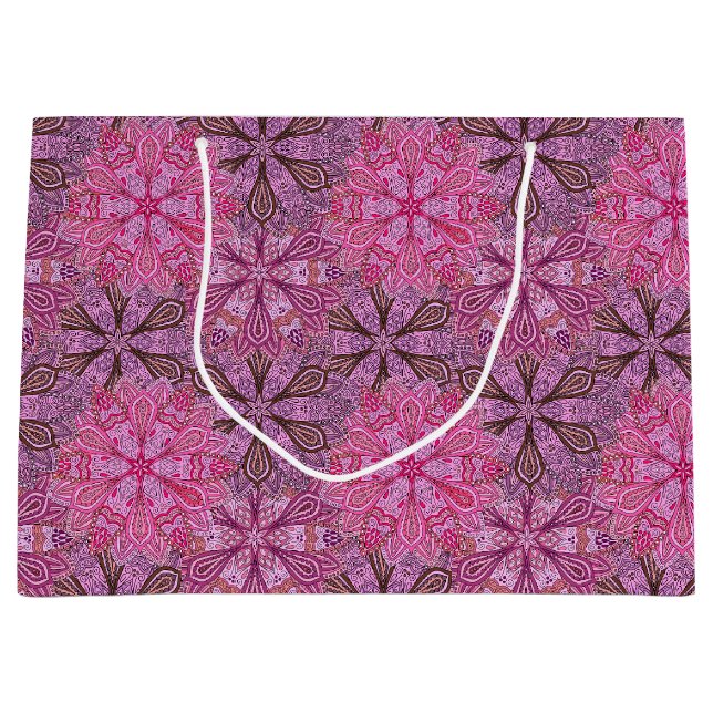 Pink and blue colourful mandala pattern large gift bag (Front)