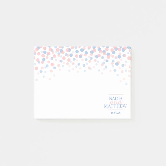 Pink and blue confetti wedding post it notes (Front)
