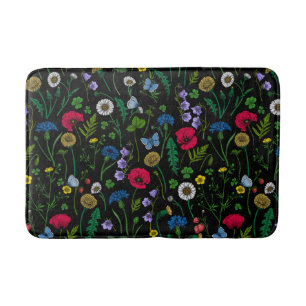 Pink and blue cornflowers, wild flowers on white b bath mat