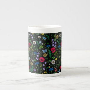 Pink and blue cornflowers, wild flowers on white b bone china mug