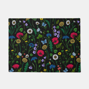 Pink and blue cornflowers, wild flowers on white d doormat