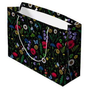 Pink and blue cornflowers, wild flowers on white l large gift bag