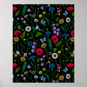 Pink and blue cornflowers, wild flowers on white p poster