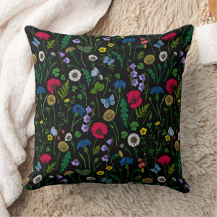 Pink and blue cornflowers, wild flowers on white t cushion