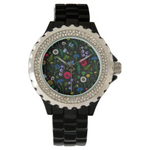 Pink and blue cornflowers, wild flowers on white w watch