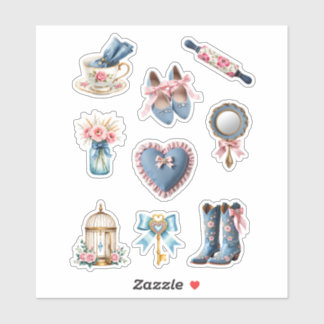 Pink and blue country cottage vinyl sticker sheet
