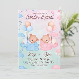 Pink And Blue Cute Bears Gender Reveal invitation