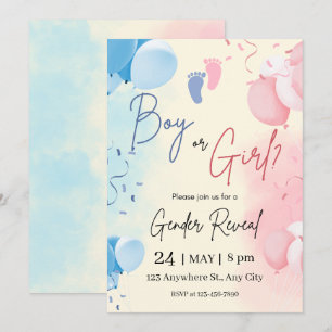 Pink and Blue Cute Gender Reveal Invitation