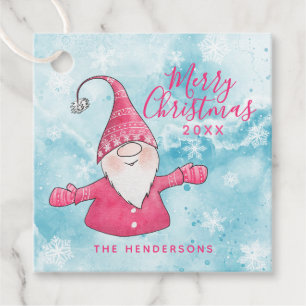 Pink and Blue Cute Gnome Custom Merry Christmas Favour Tags