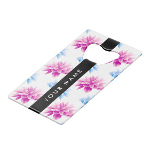 Pink and Blue Dahlia, Floral Pattern, Your Name