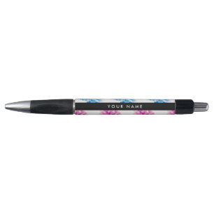 Pink and Blue Dahlia, Floral Pattern, Your Name