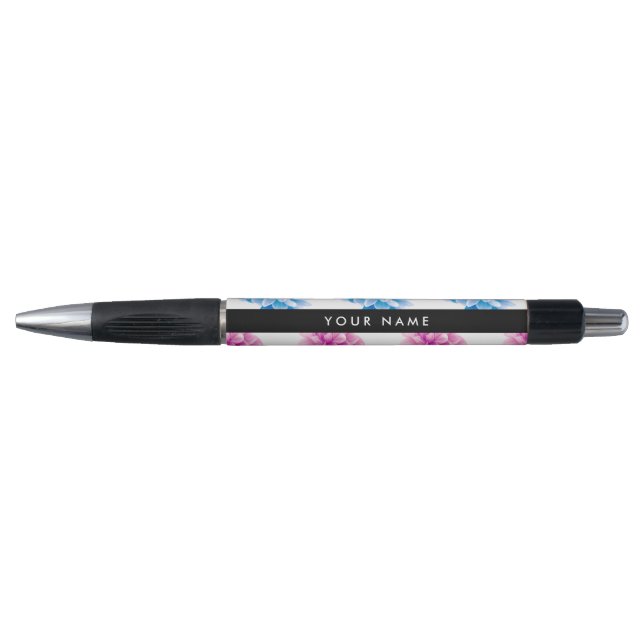 Pink and Blue Dahlia, Floral Pattern, Your Name (Front)