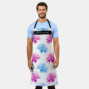 Pink and Blue Dahlia, Floral Pattern, Your Name Apron