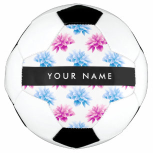 Pink and Blue Dahlia, Floral Pattern, Your Name Soccer Ball