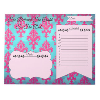Pink and Blue Damask Notepad