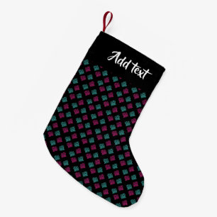 Pink and blue decorative print on  black  small christmas stocking