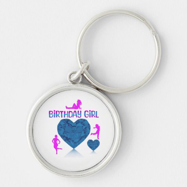 Pink and blue design birthday Keychain (Front)