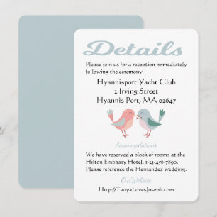 Pink And Blue Details Wedding Lovebirds Directions Invitation