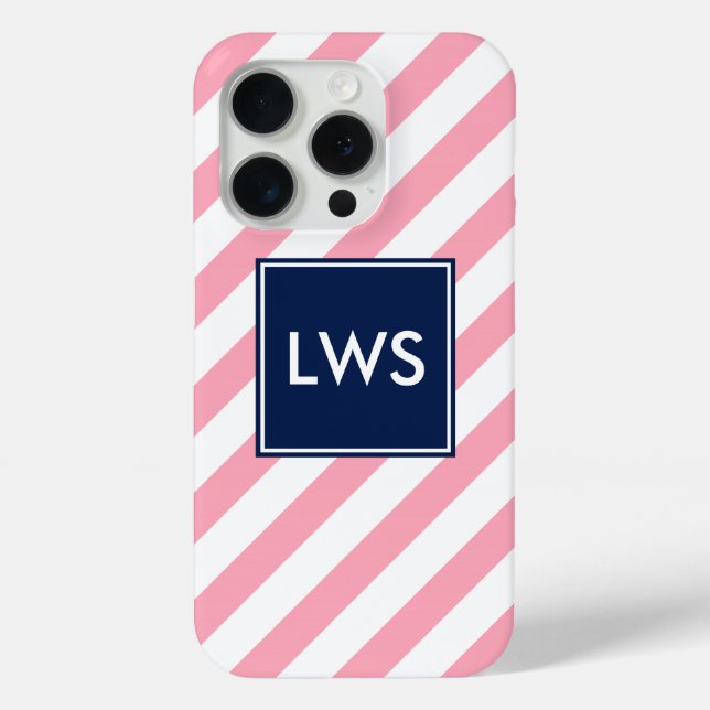 Pink and Blue Diagonal Stripes Monogram Case-Mate iPhone Case (Back)