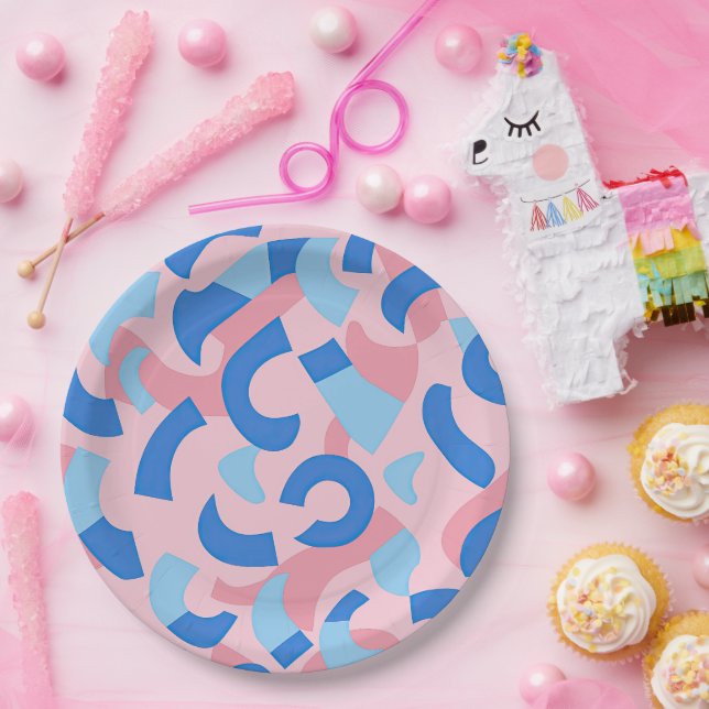 Pink and Blue Doodle Pattern Paper Plate (Party)