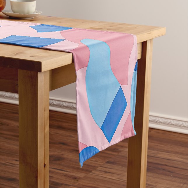 Pink and Blue Doodle Pattern Short Table Runner (In Situ)
