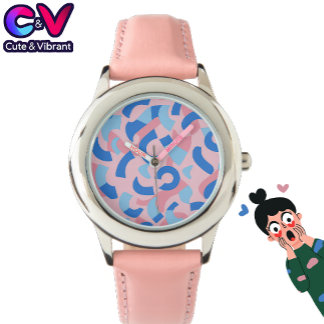 Pink and Blue Doodle Pattern Watch