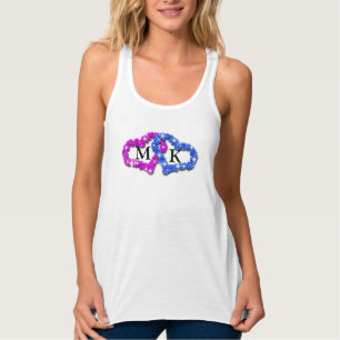 Pink and Blue Double Monogram Floral Valentine Singlet