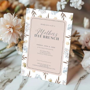 Pink and Blue Elegant Floral Mother's Day Brunch Invitation