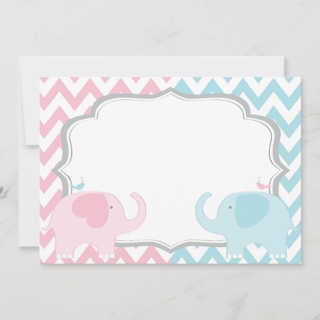 Pink and Blue Elephants Chevron Gender Reveal Invitation (Front)